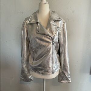 NWT Cavalini Jacket Womens Medium Faux Leather Silver Size Large